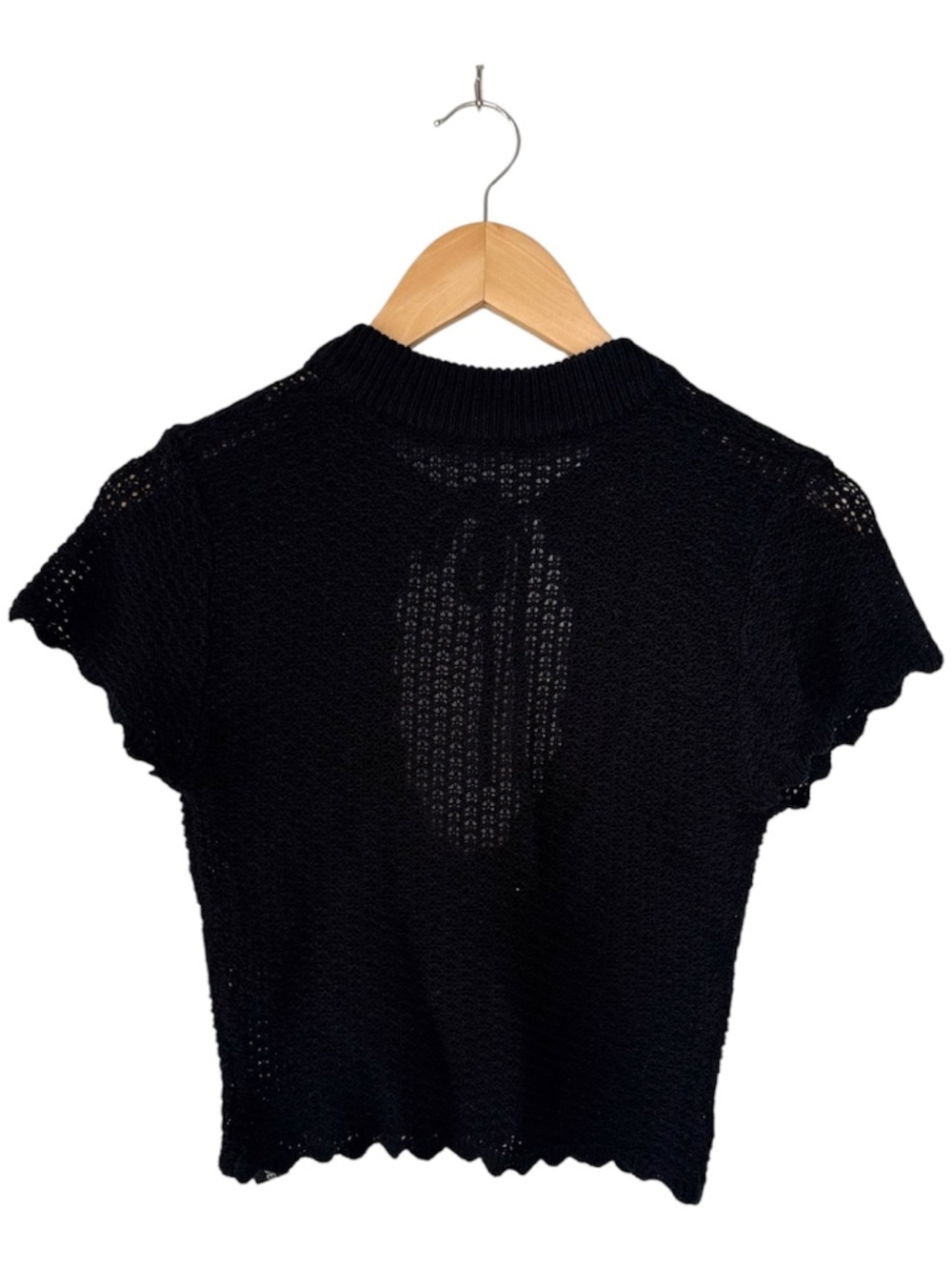 Tiger Mist Black Open Knit Keyhole Crop Top Small Scalloped Festival Coquette